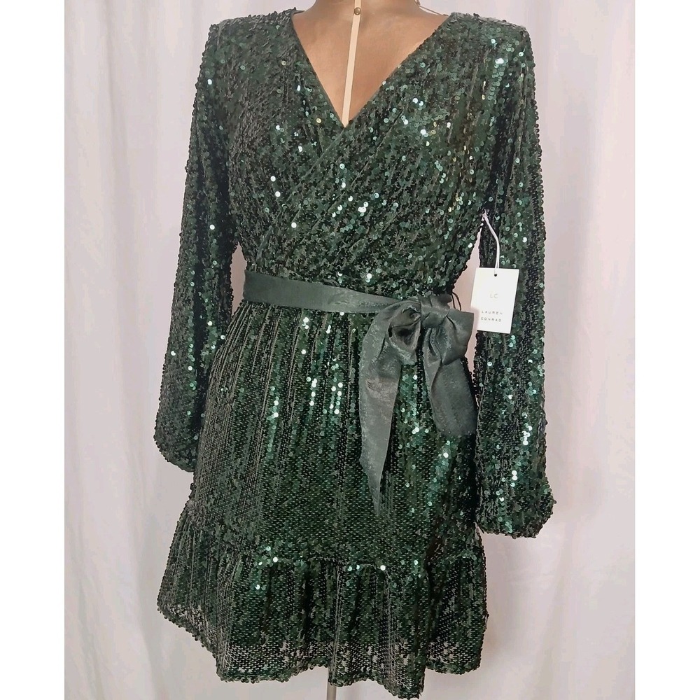 NWT Lauren Conrad Sequin Faux Wrap Party Dress XS V-Neck  Sparkle Dazzle